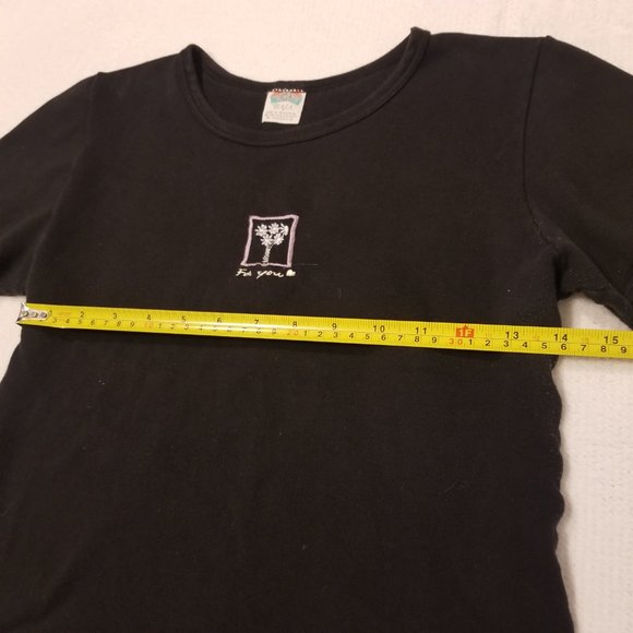 Vintage Baby Tee T-Shirt Flower Design Black Basic Stretchy - Picture 8 of 8